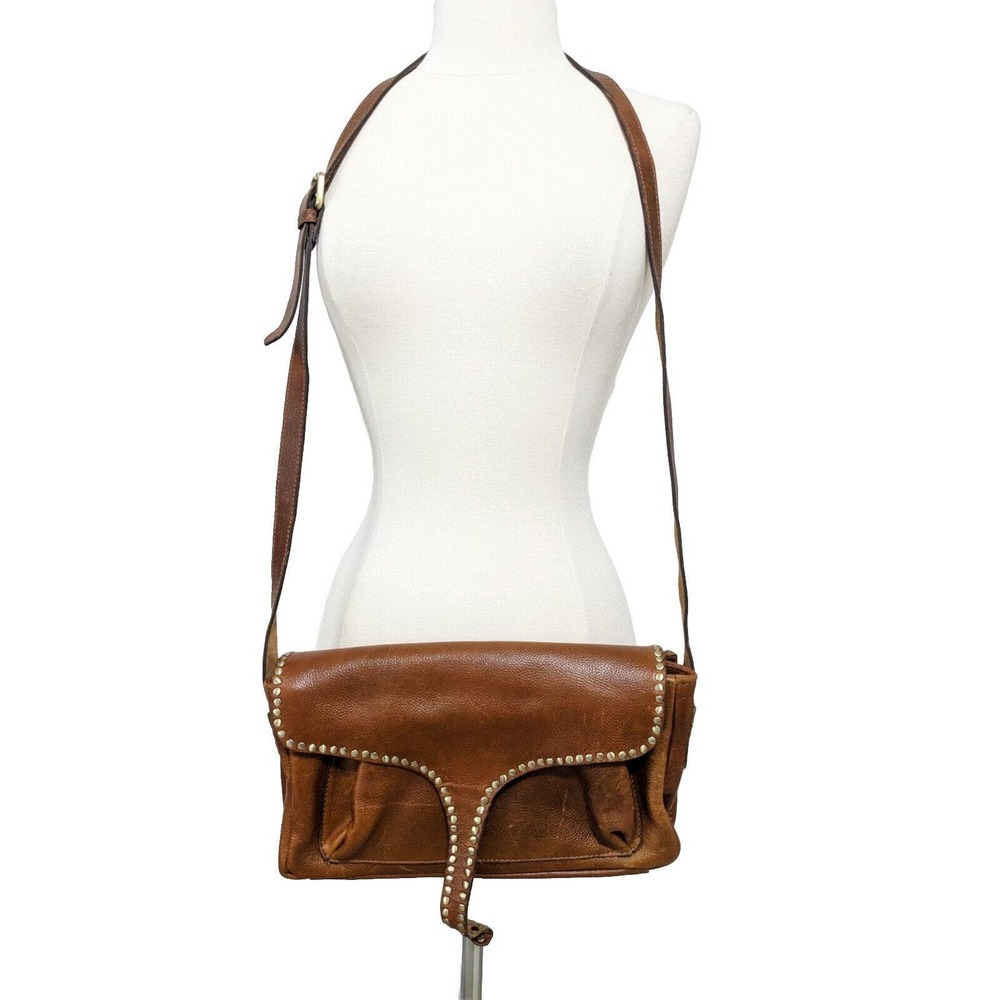 LUXEORIA Genuine Leather Crossbody Sling Bag Purse Studs Women Classy Brown